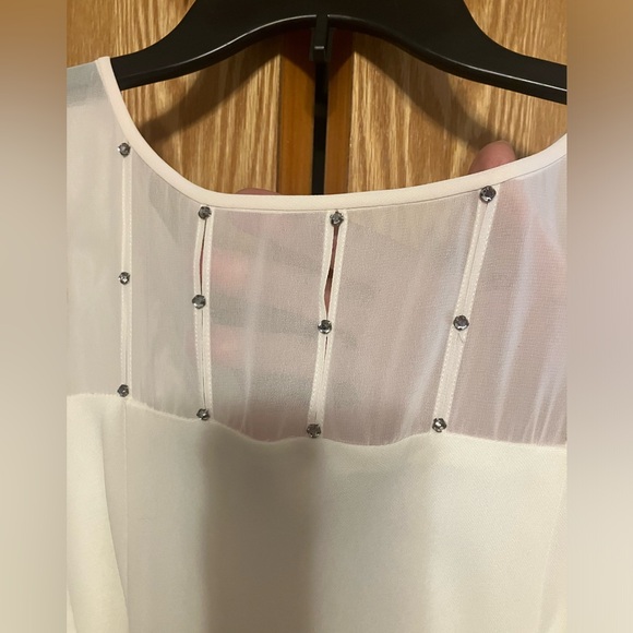 $149 Evan Picone formal cream color illusion neckline & draped back dress Sz 4P - Picture 3 of 15